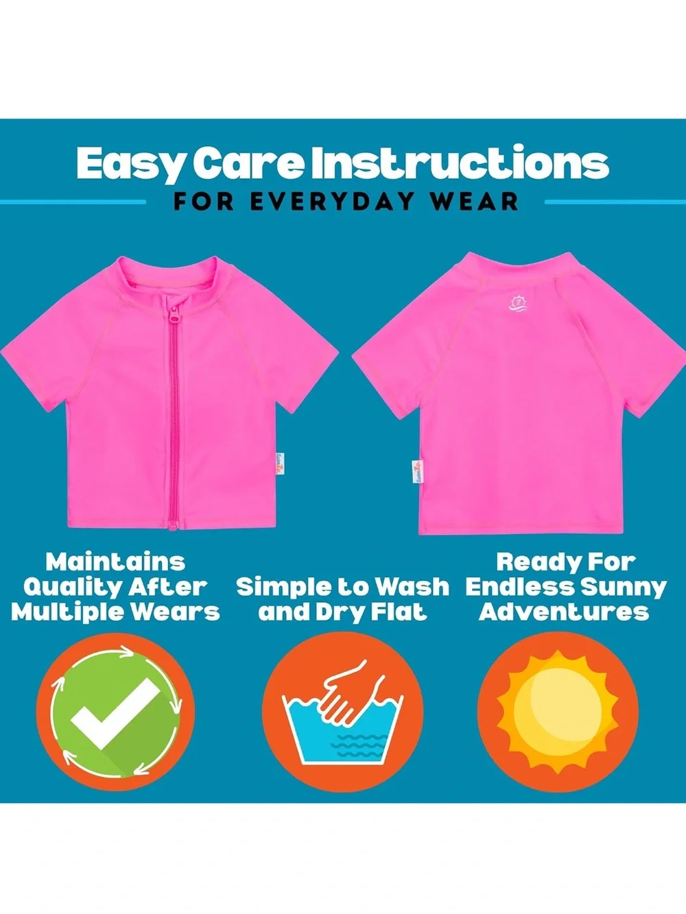 Kids Hot Pink Short-Sleeve Zip Front Swim Shirt 18-24 Months